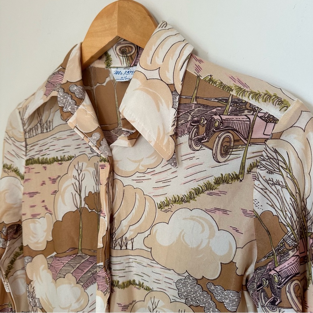 Vintage 70’s Scenic Print Button-Up Shirt - Picture 2 of 6